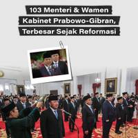 103 Menteri & Wamen Kabinet Prabowo-Gibran, Terbesar Sejak Reformasi