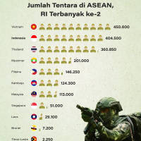 Jumlah Tentara di ASEAN, RI Terbanyak ke-2