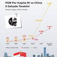 PDB Per Kapita RI vs China 5 Dekade Terakhir