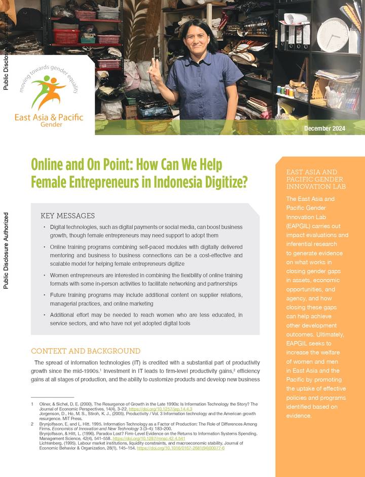 Sampul Online and On Point: How Can We Help Female Entrepreneurs in Indonesia Digitize?