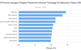 10 Provinsi dengan Tingkat Penetrasi Internet Tertinggi di Indonesia Tahun 2023