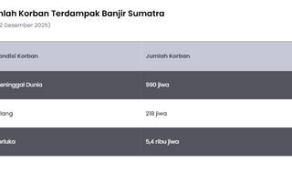 Update Korban Banjir Sumatra 12 Desember 2025, Korban Meninggal Capai 990 Jiwa