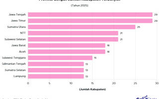 Provinsi dengan Jumlah Kabupaten Terbanyak 2025